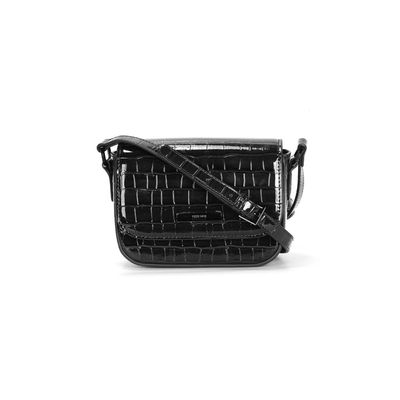 Bolsa Pequena Material Croco Preta Alça Transversal