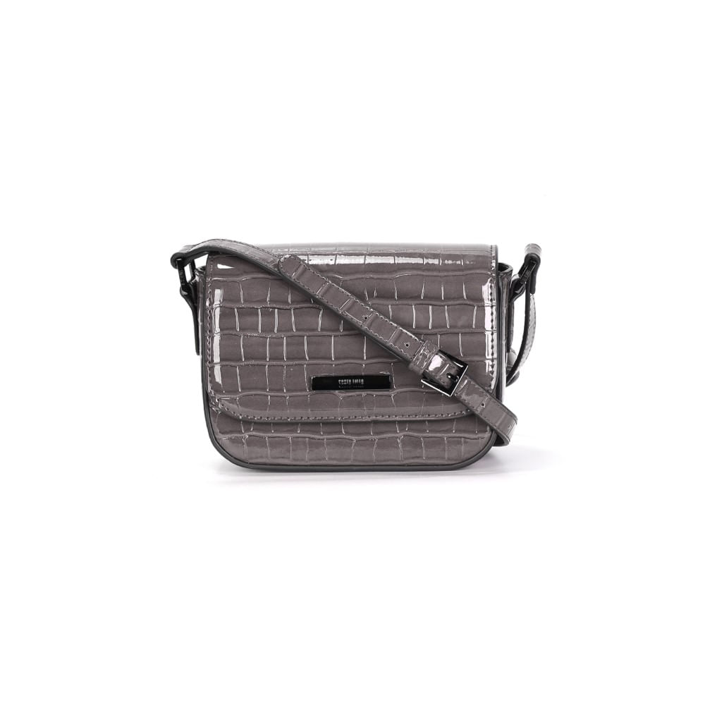 Bolsa Pequena Material Croco Preta Alça Transversal - Santa Lolla