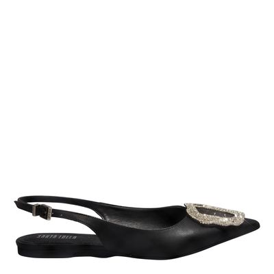 Sapatilha Slingback Couro Confort Bico Fino Preta