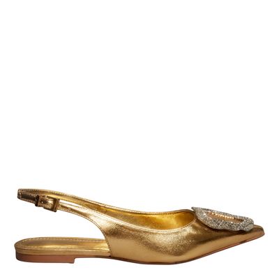 Sapatilha Slingback Metalizada Reflexo Bico Fino Dourada