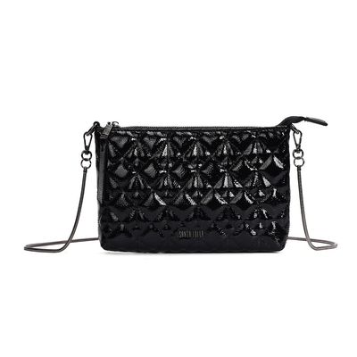 Bolsa Pequena Verniz Glossy Preto Alça Transversal