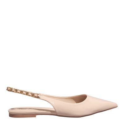 Sapatilha Slingback Envernizada Bico Fino Bege