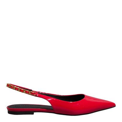Sapatilha Slingback Envernizada Bico Fino Vermelha Ferrari