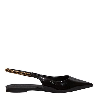 Sapatilha Slingback Envernizada Bico Fino Preto