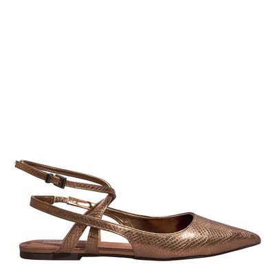 Sapatilha Serpente Couro Metalizada Bico Fino Bronze