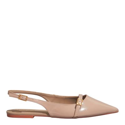 Sapatilha Slingback Envernizada Bico Fino Bege
