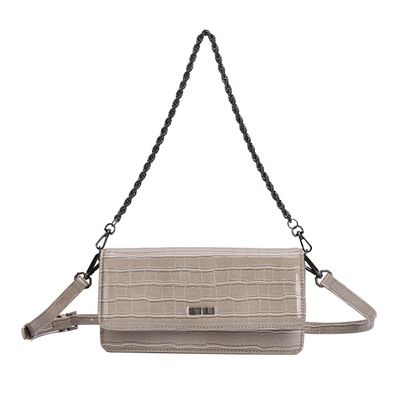 Bolsa Pequena Retangular Material Croco Cinza Alça Dupla