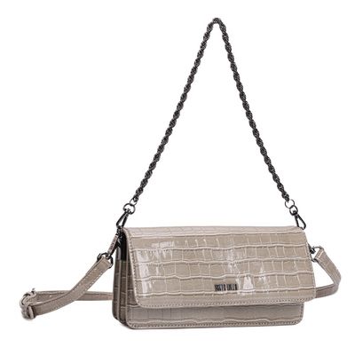 Bolsa Pequena Retangular Material Croco Cinza Alça Dupla