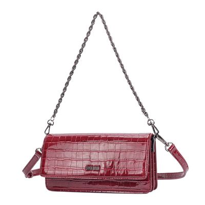 Bolsa Pequena Retangular Material Croco Vermelha Alça Dupla