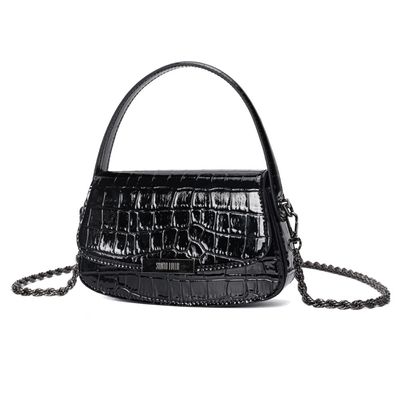 Bolsa Pequena Material Croco Preta Alça Dupla