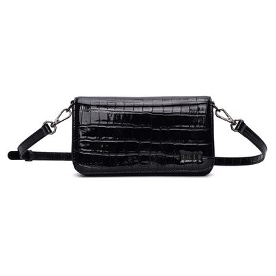 Bolsa Pequena Material Croco Preta Alça Transversal