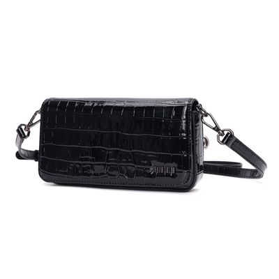 Bolsa Pequena Material Croco Preta Alça Transversal