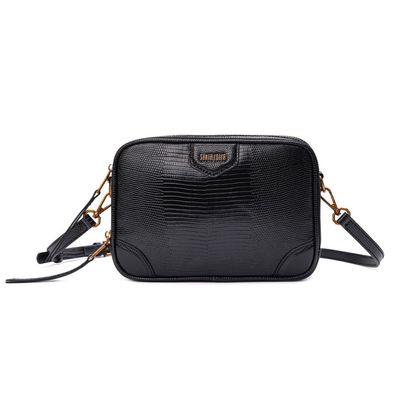 Bolsa Pequena Material Lizard Preta Alça Transversal