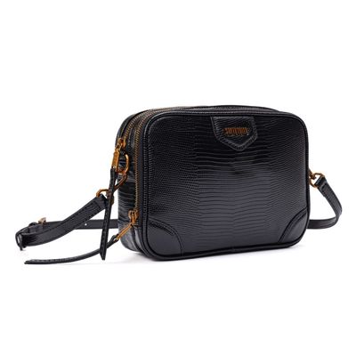 Bolsa Pequena Material Lizard Preta Alça Transversal