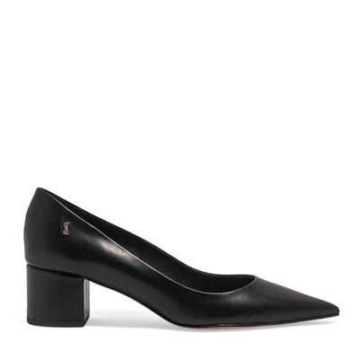 Scarpin Couro Confort Salto Baixo Bloco Preto