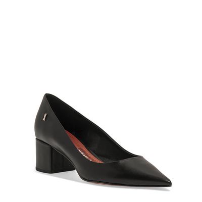 Scarpin Couro Confort Salto Baixo Bloco Preto