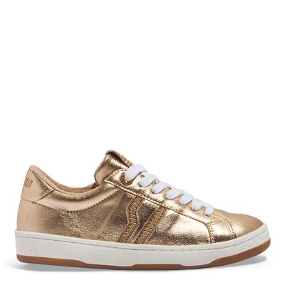 Tênis Couro Metalizado Dourado