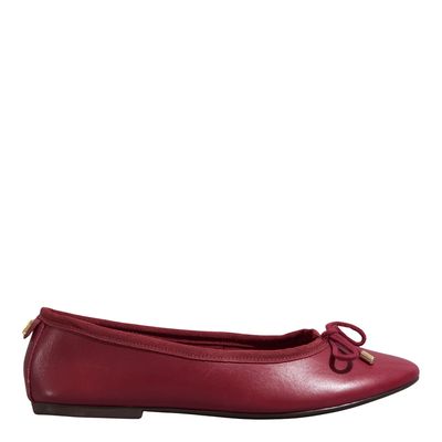 Sapatilha Couro Nobre Vermelho Bico Redondo Laço