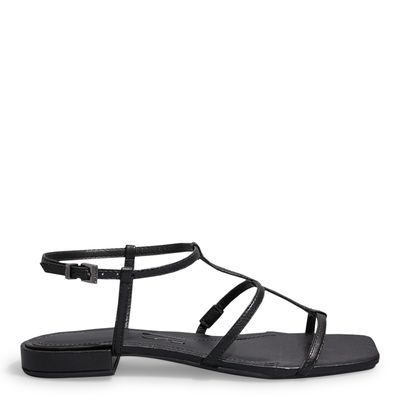 Sandália Rasteira Napa Soft Preto Bico Quadrado