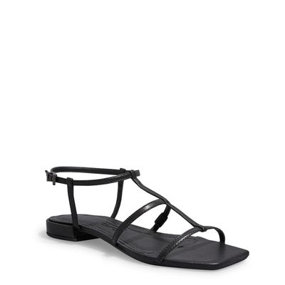 Sandália Rasteira Napa Soft Preto Bico Quadrado