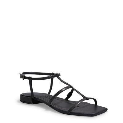 Sandália Rasteira Napa Soft Preto Bico Quadrado