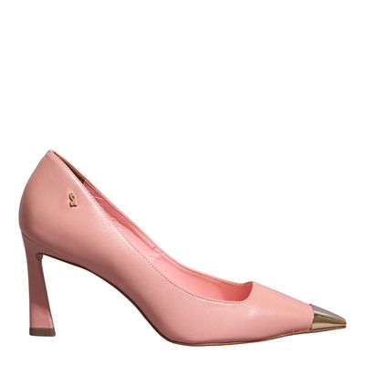 Scarpin Couro Rosa Mate Bico Metalizado