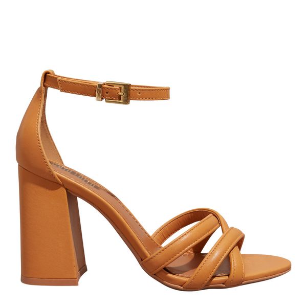 Sandália Couro Pelica Caramelo Salto Grosso