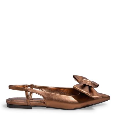 Sapatilha Slingback Metalizada Bronze Laço Bico Fico