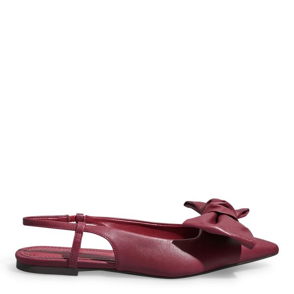 Sapatilha Slingback Couro Confort Vermelha Laço Bico Fico