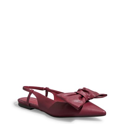 Sapatilha Slingback Couro Confort Vermelha Laço Bico Fico
