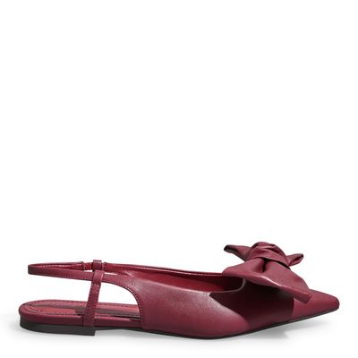 Sapatilha Slingback Couro Confort Vermelha Laço Bico Fico