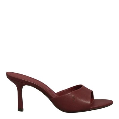 Mule Salto Médio Couro Metalizado Vermelho Marsala
