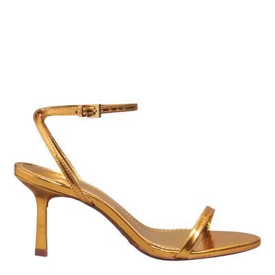 Sandália Couro Metalizado Dourado Salto Fino