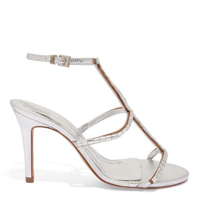 Sandalia Metalizada Soft Prata Salto Alto Fino