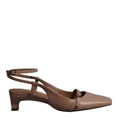 Scarpin Boneca Couro Confort Bege Salto Baixo