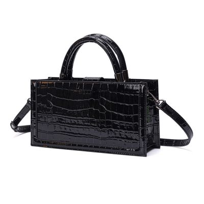 Bolsa Tote Pequena Croco Preta Alça Dupla