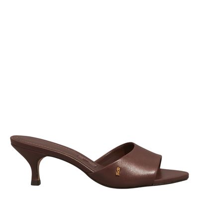 Mule Couro Nobre Salto Baixo Marrom Cocoa