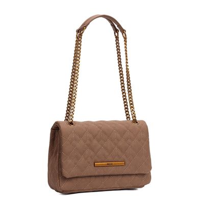 Bolsa Marrom Camurça Matelassê Alça Corrente Dourada