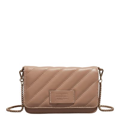 Bolsa Pequena Couro Soft Bege Alça Transversal Corrente