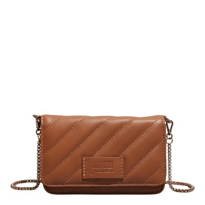 Bolsa Pequena Couro Soft Marrom Safari Alça Transversal Corrente