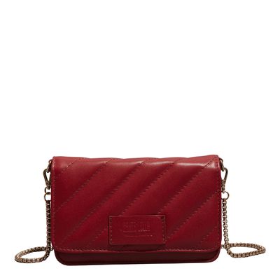 Bolsa Pequena Couro Soft Vermelha Alça Transversal Corrente