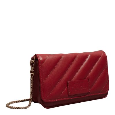 Bolsa Pequena Couro Soft Vermelha Alça Transversal Corrente