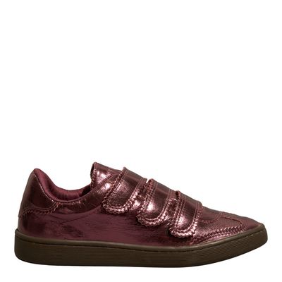Tênis Velcro Couro Metalizado Vermelho Marsala