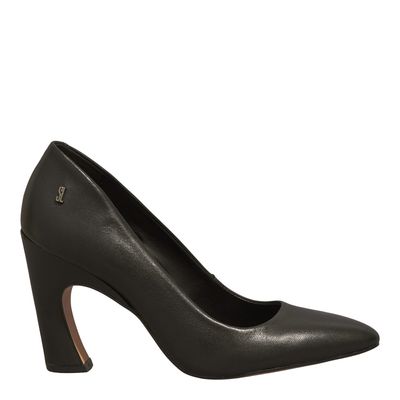 Scarpin Couro Pelica Preto Salto Geométrico