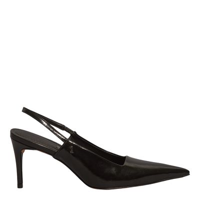 Scarpin Slingback Preto Metalizado Salto Alto