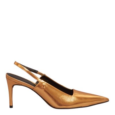 Scarpin Slingback Dourado Metalizado Salto Alto