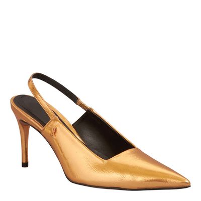 Scarpin Slingback Dourado Metalizado Salto Alto