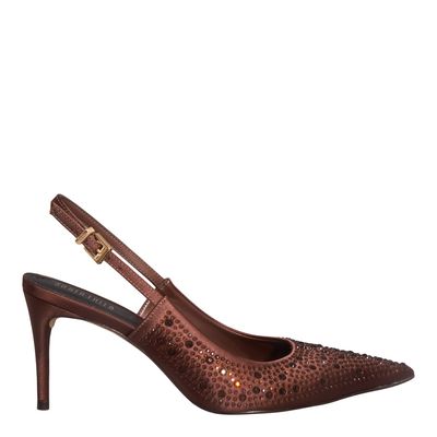 Scarpin Shiny Cetim Salto Alto Marrom