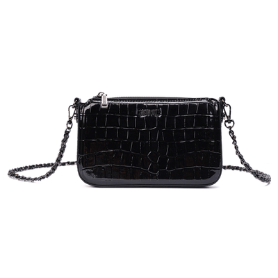 Bolsa Pequena Croco Preta Alça Transversal