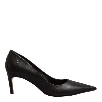 Scarpin Bico Fino Couro Confort Preto Salto Médio